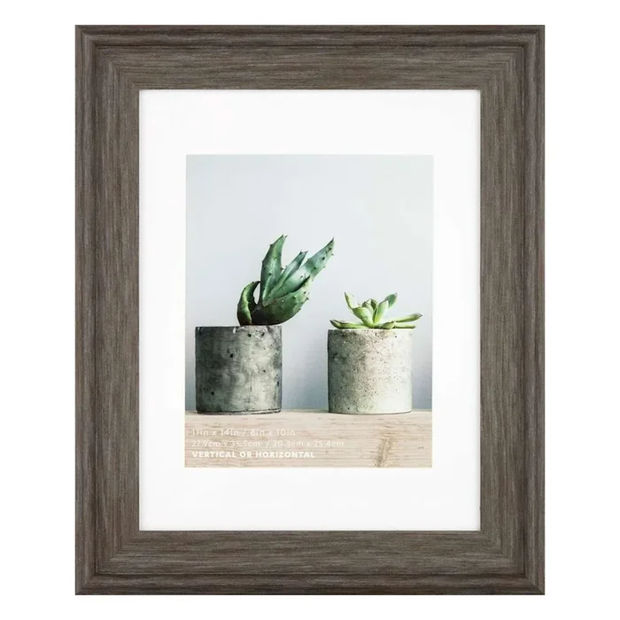 11×14 Matted To 8×10 Scoop Profile White Mat Wall Frame, Dark Grey