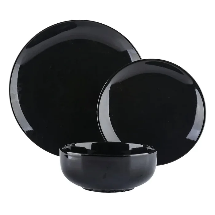 12-Piece Stoneware Dinnerware Set, Black