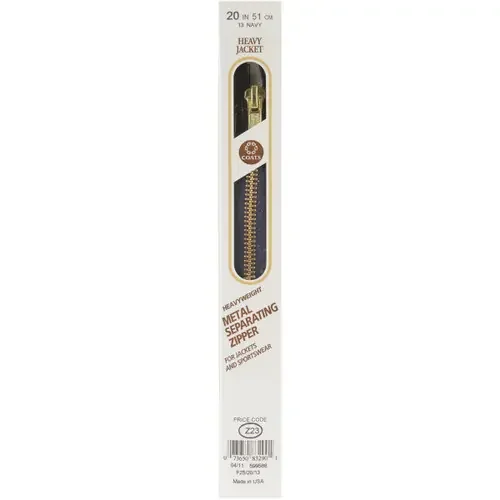 2 Pack – Coats Heavyweight Brass Separating Metal Zipper 20″-Navy – F25 20-13
