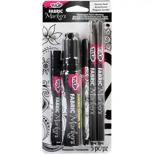 2 Pack – Tulip Fabric Markers Variety Pack 5/Pkg-Black Assorted Tips – FM5