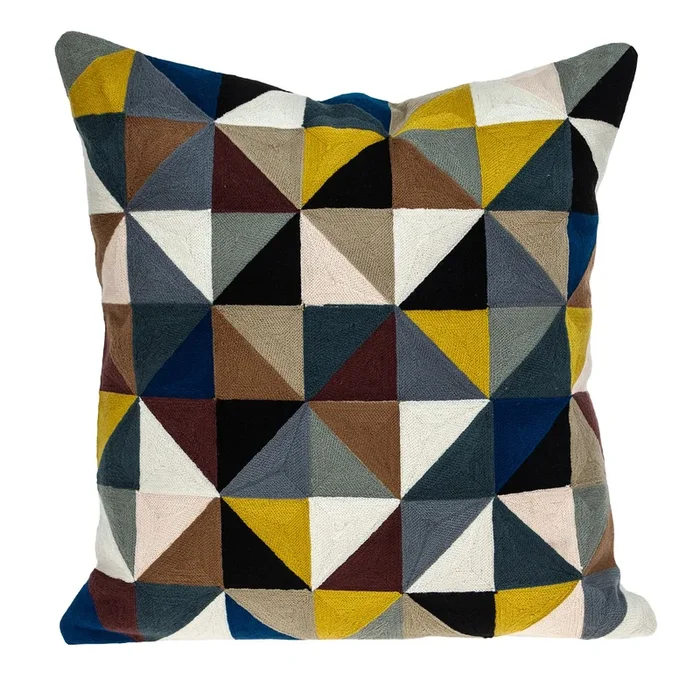 20″ Black and Brown Geometric Embroidered Square Throw Pillow
