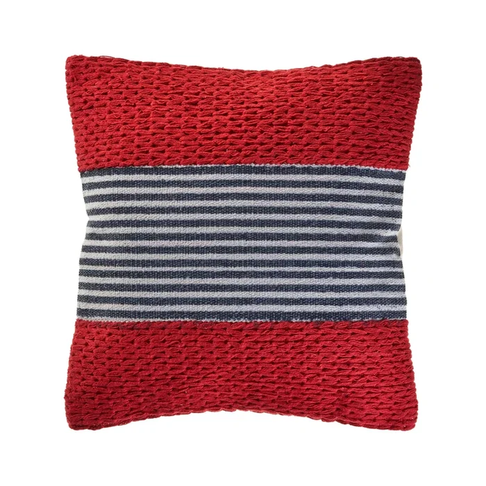 20″ Blue and Red Nautical Striped Square Throw Pillow