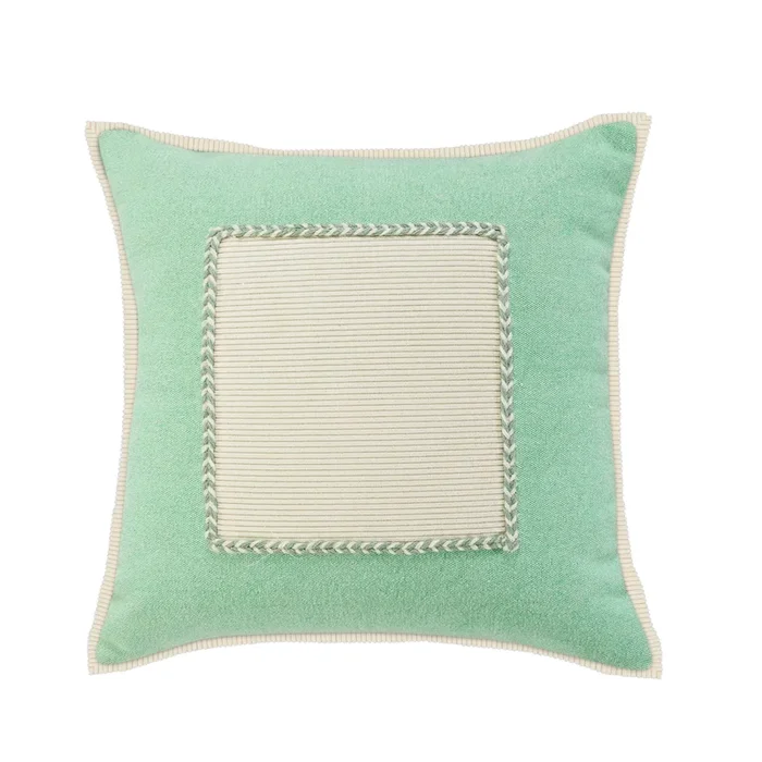 20″ Green and White Braided Frame Square Throw Pillow