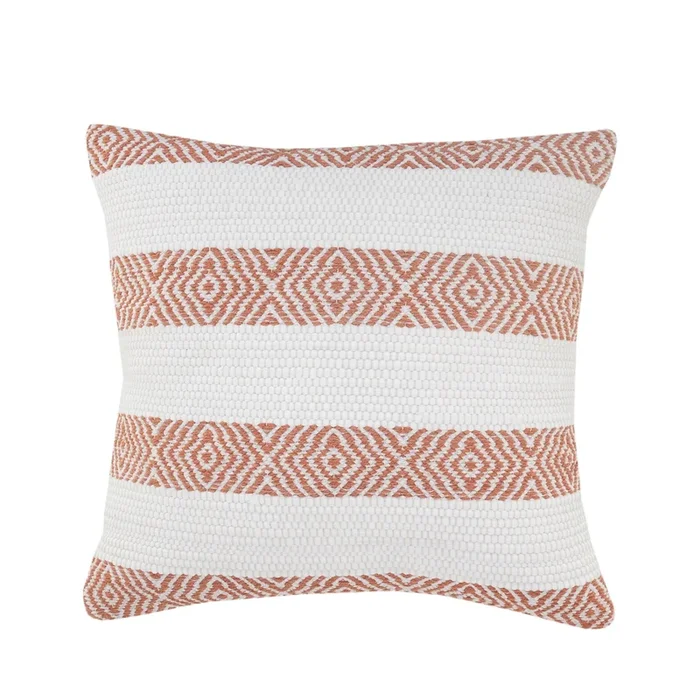 20″ Orange and White Geometric Striped Square Throw Pillow