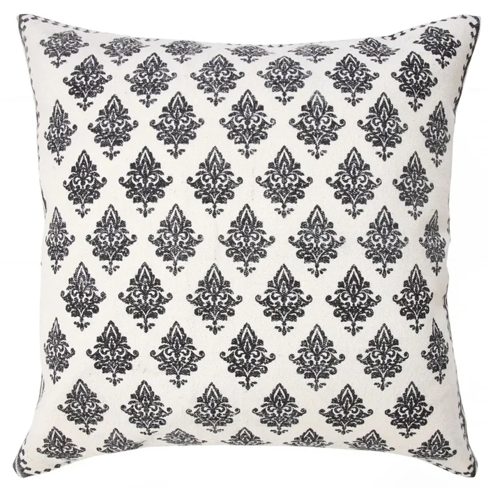 20″ White and Black Floral Pattern Square Throw Pillow