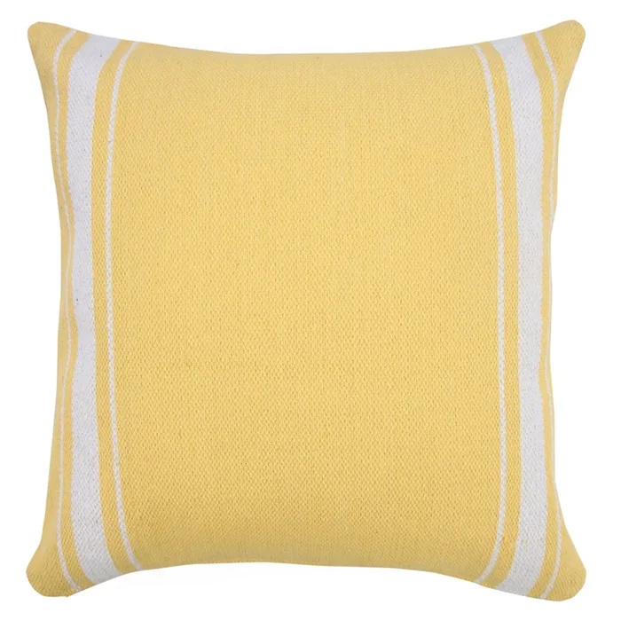 20″ Yellow and White Halo Striped Border Square Throw Pillow
