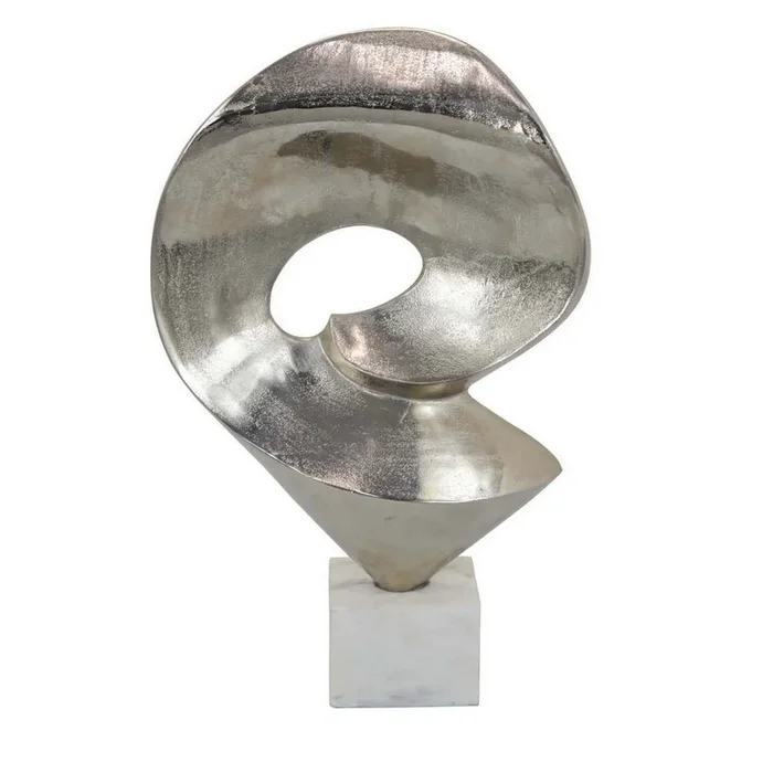 24 Inch Tabletop Home Decor Piece, Modern Art Sculpture, Chrome Metal – Benzara