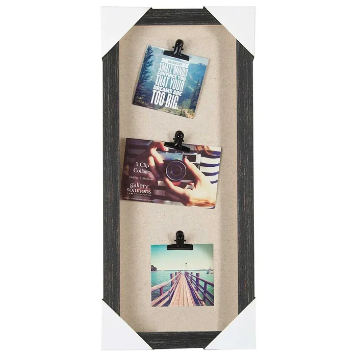 3-Opening Distressed Linear Photo Clip Collage Wall Frame, 10×22