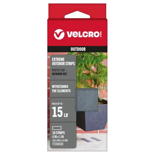 3 Pack – VELCRO(R) Brand Extreme Outdoor Strips 1″X4″ 10/Pkg-Titanium – 90812