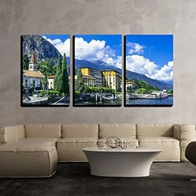3 Piece Canvas Wall Art – Scenery of Lago Di Como, Cadenabbia. Italy – Modern Home Art Stretched and Framed Ready to Hang – 16