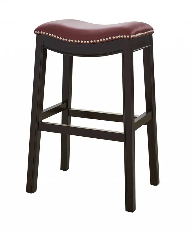 30″ Espresso And Red Saddle Style Counter Height Bar Stool