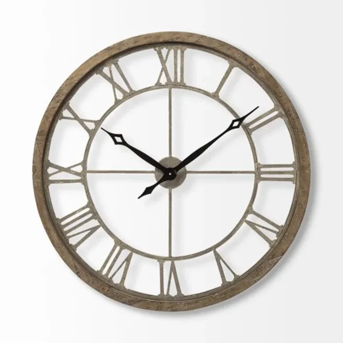 31.5″ Whitewash Brown Round Modern Farm Wall Clock