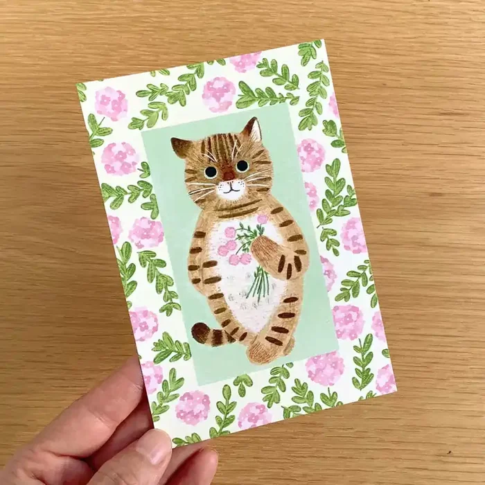 4legs Postcard – Cat in Picture Book new1 Brown Tabby