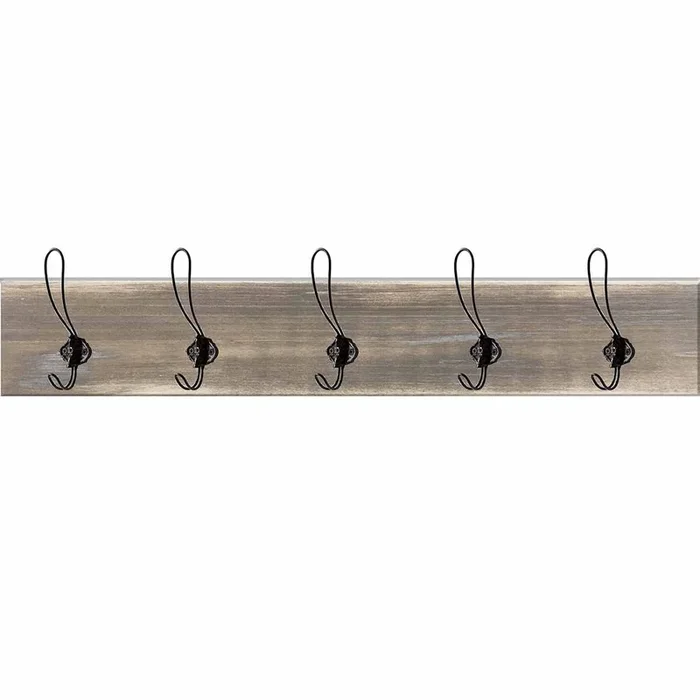 5-Hook Wooden Wall Rack, 6×36
