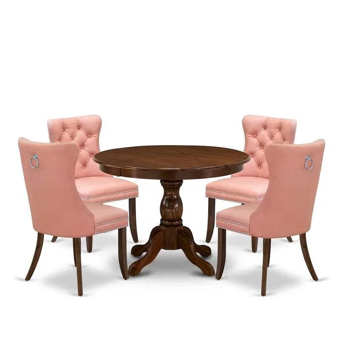 5 Piece Dining Room Furniture Set Consists of a Round Solid Wood Table