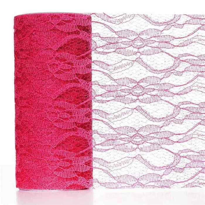 6″X10 Yards Fuchsia Floral Lace Shimmer Glitter Tulle Fabric BoltTulle