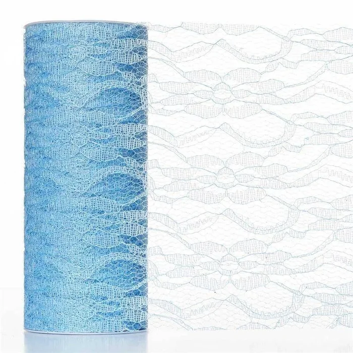 6″X10 Yards Serenity Blue Floral Lace Shimmer Glitter Tulle Fabric BoltTulle