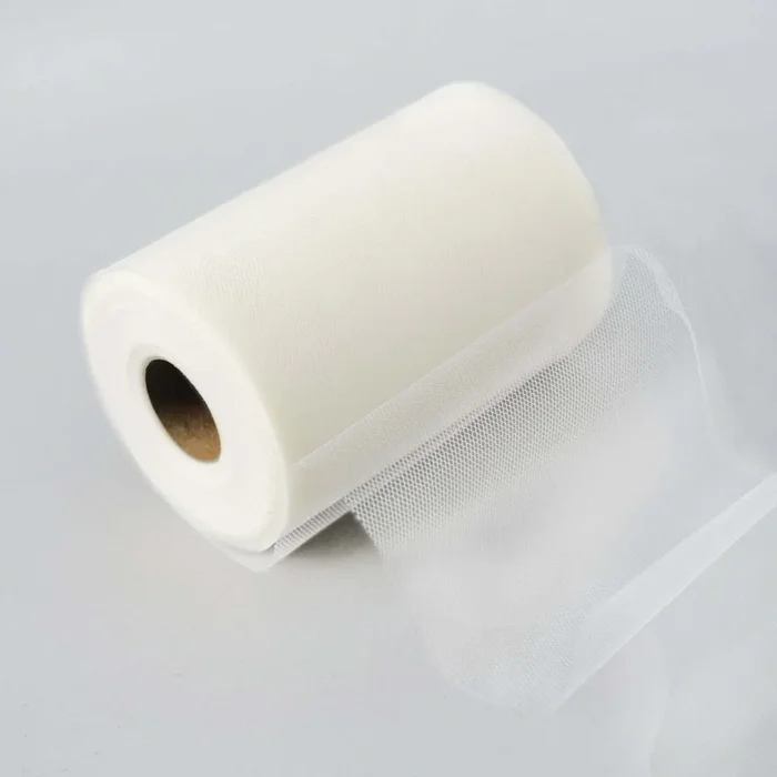 6″x100 Yards Ivory Tulle Fabric Bolt, Sheer Fabric Spool Roll For CraftsTulle