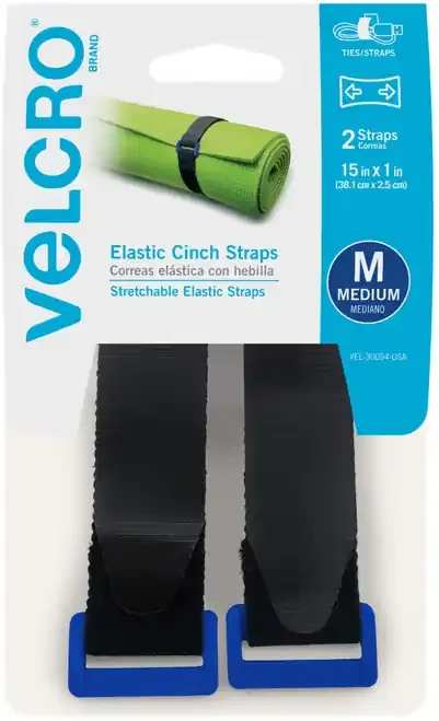 6 Pack – VELCRO(R) Brand Elastic Cinch Strap 15″X1″ 2/Pkg-Black – 30094