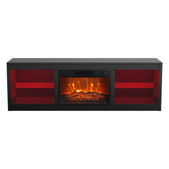 66″ TV Stand with 23″ Insert Electric Fireplace and Open Storage Shelves Media Console for TVs up to 75″