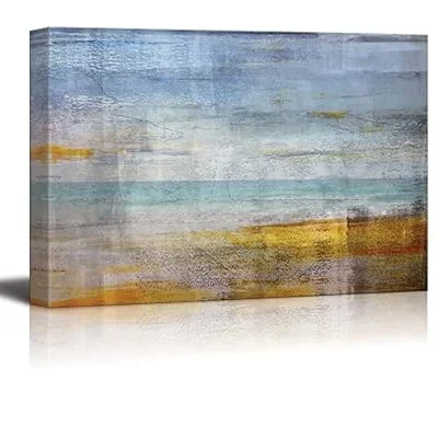 Abstract Painting of The Ocean with Yellow and Blue Stripes Over It and Grains Over It – Canvas Art Home Art – 16×24 inches