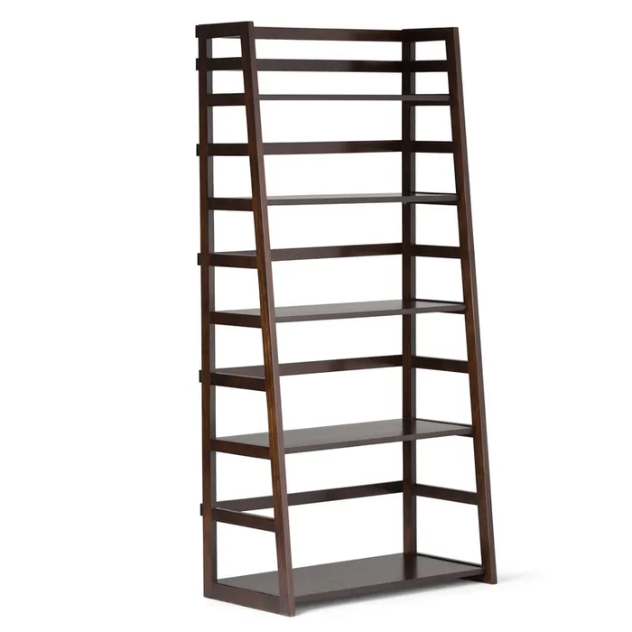 Acadian SOLID WOOD 63 inch x 30 inch Transitional Ladder Shelf Bookcase in Brunette Brown