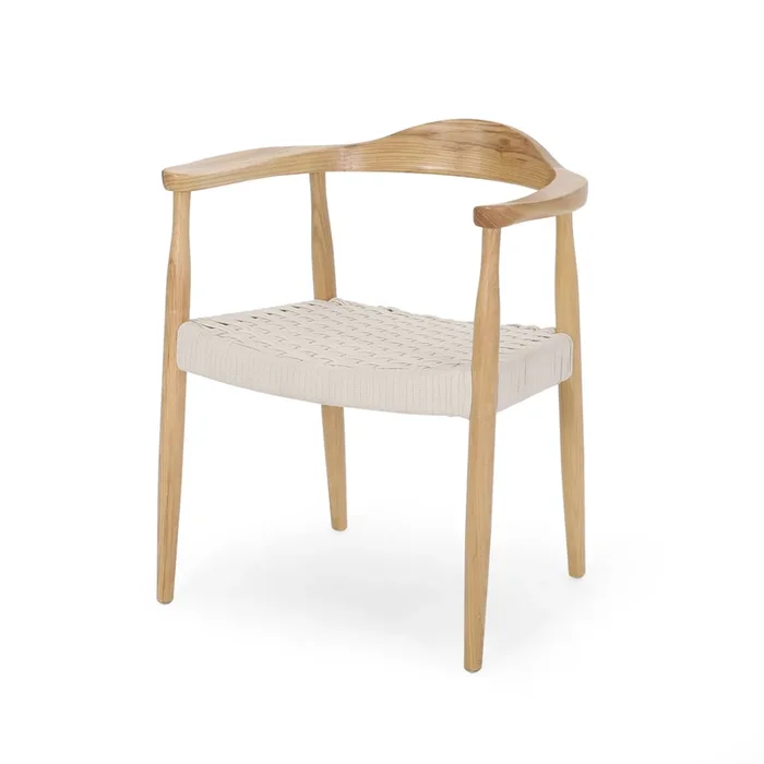 Accent Armchair, White Rope Woven Style Seat, Natural Brown Ash Wood