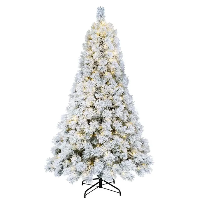 (B26) Pre-Lit LED Flocked Static Pine Christmas Tree, 7.5′