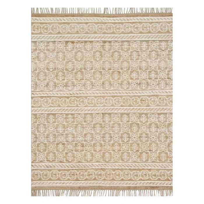(B508) Devon Hand Woven Jute & Ivory Chenille Area Rug, 7×10