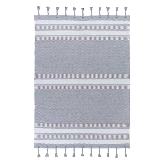 (B800) Grey & Ivory Striped Area Rug, 5×7