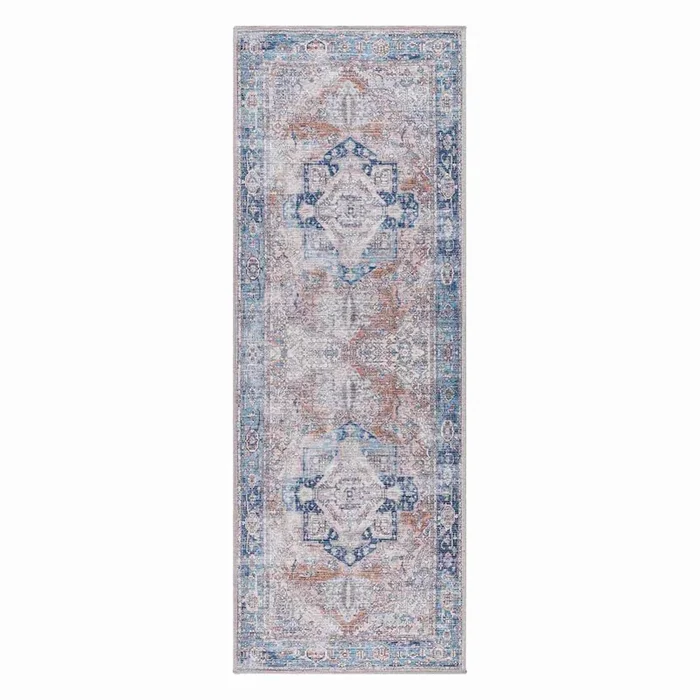 (B882) Colin Blue Medallion Washable Runner, 2×7