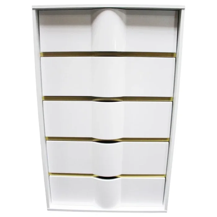 Best Master Furniture Best Master Havana 5-Drawer Poplar Wood Bedroom Chest in White/Gold Trim