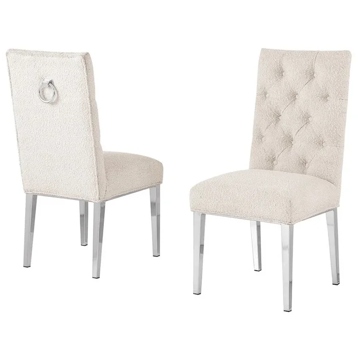 Best Quality Furniture Cream Boucle Fabric With Silver Chrome Base Dining Chairs (Set Of 2)