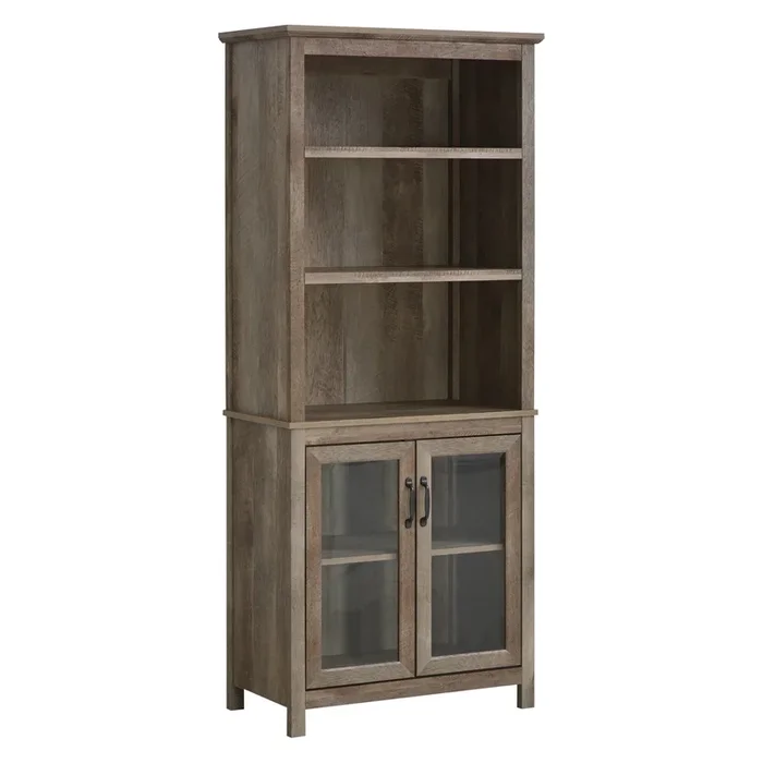 Black Kitchen Tower: 71″ Storage Cabinet with Glass Doors and Shelves