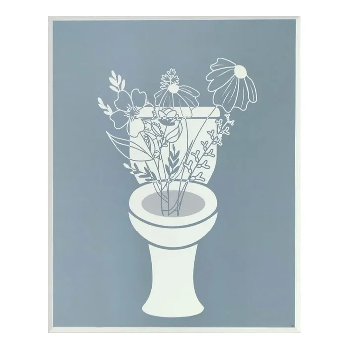 Blue & White Floral Toilet Wall Art, 8×10