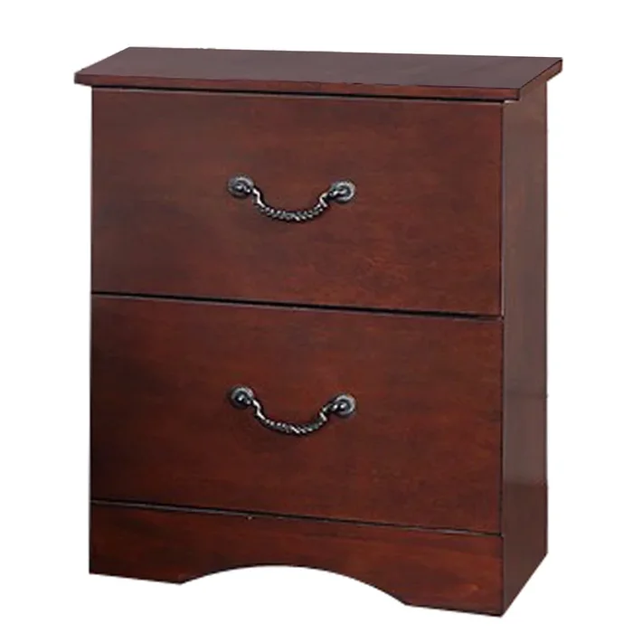 Bran 27 Inch 2 Drawer Nightstand, Pine Wood, Grain Details, Cherry Brown – Benzara