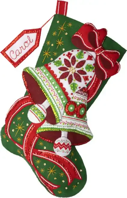 Bucilla Felt Stocking Applique Kit 18″ Long-Poinsettia Bells – 89595E