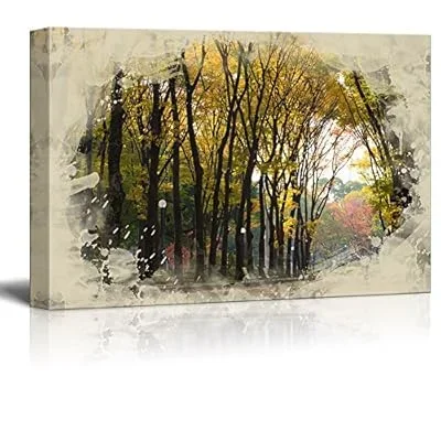 Canvas Print Landscape Wall Art – Autumn Park – Gallery Wrap Modern Home Art | Ready to Hang -24×36 inches