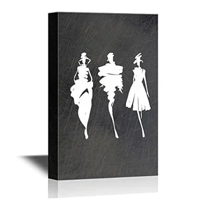 Canvas Wall Art – Fashion Models Hand Drawn Silhouettes – Gallery Wrap Modern Home Art | Ready to Hang – 12×18 inches