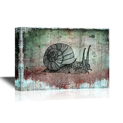 Canvas Wall Art – Vintage Style Snail on Grunge Background – Gallery Wrap Modern Home Art | Ready to Hang – 32×48 inches