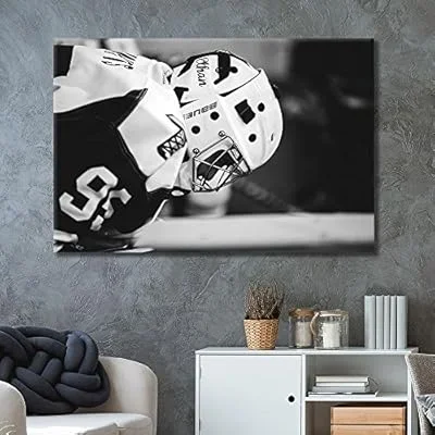 Canvas Wall Art Sports Theme – Football Player in Helmet in Black White – Giclee Print Gallery Wrap Modern Home Art Ready to Hang – 24×36 inches