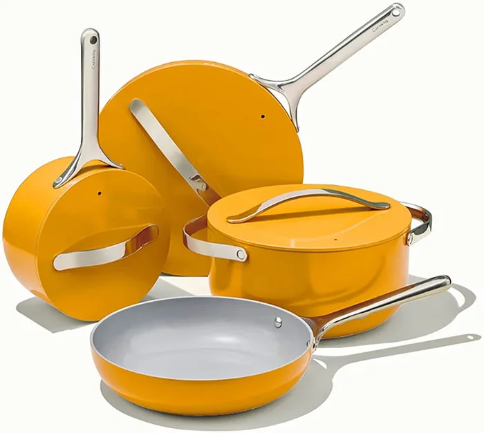 Caraway Non-Toxic and Non-Stick Cookware Set in Marigold