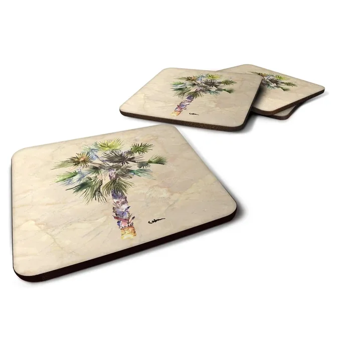 Caroline’s Treasures 8481FC Tree-Palm Tree Foam Coasters (Set of 4), 3.5 H x 3.5 W, Multicolor