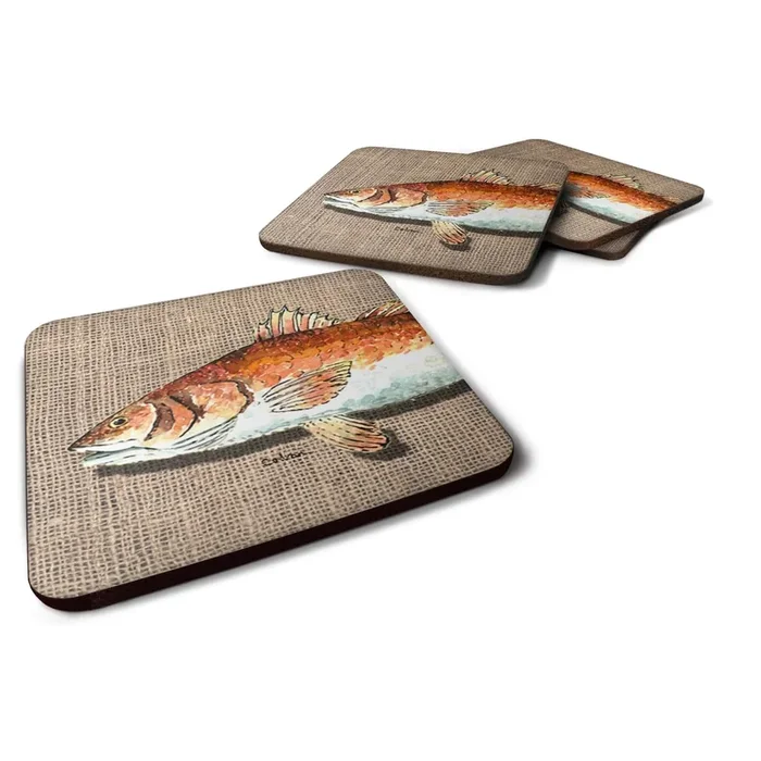 Caroline’s Treasures 8736FC Fish Red Fish Foam Coasters (Set of 4), 3.5 H x 3.5 W, Multicolor
