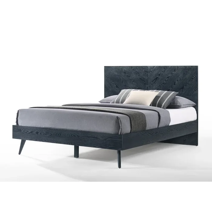 Cid Coy King Size Platform Bed, Ash Veneer with Crown Cut Pattern, Gray – Benzara