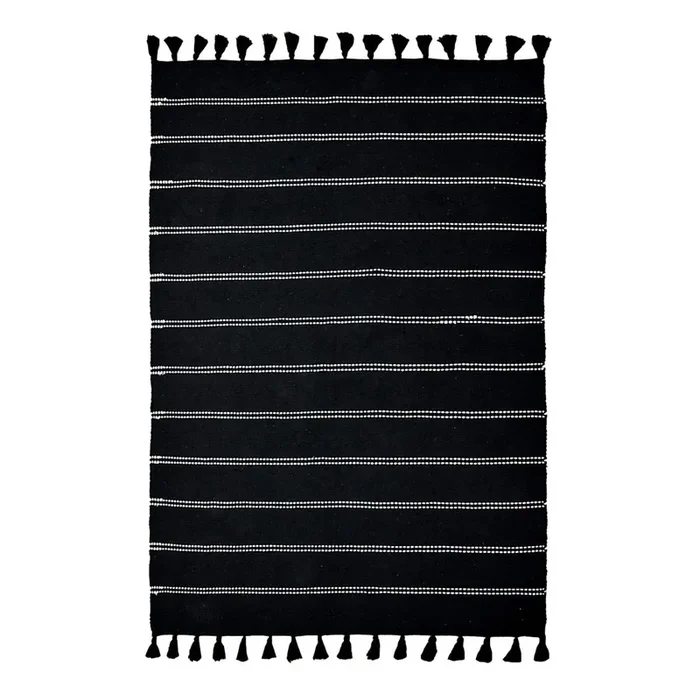 (D582) Honeybloom Black Striped Woven Area Rug, 5×7