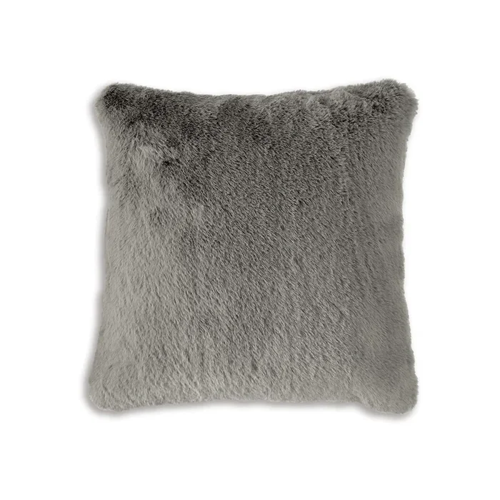 Difi Throw Pillow Set of 4, 20 Inch, Faux Rabbit Fur Face, Gray Polyester – Benzara