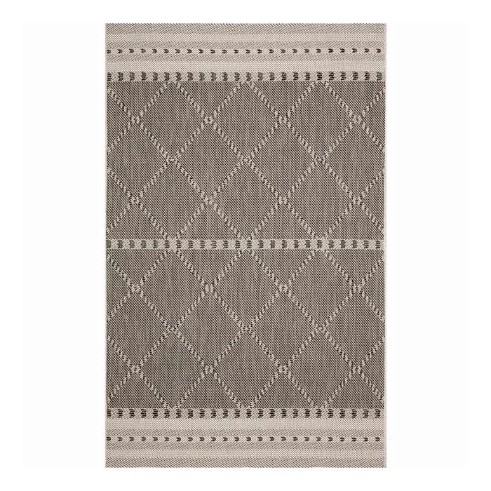 (E301) Crosby St. Oasis Ecru & Black Diamond Design Indoor & Outdoor Area Rug, 8×10