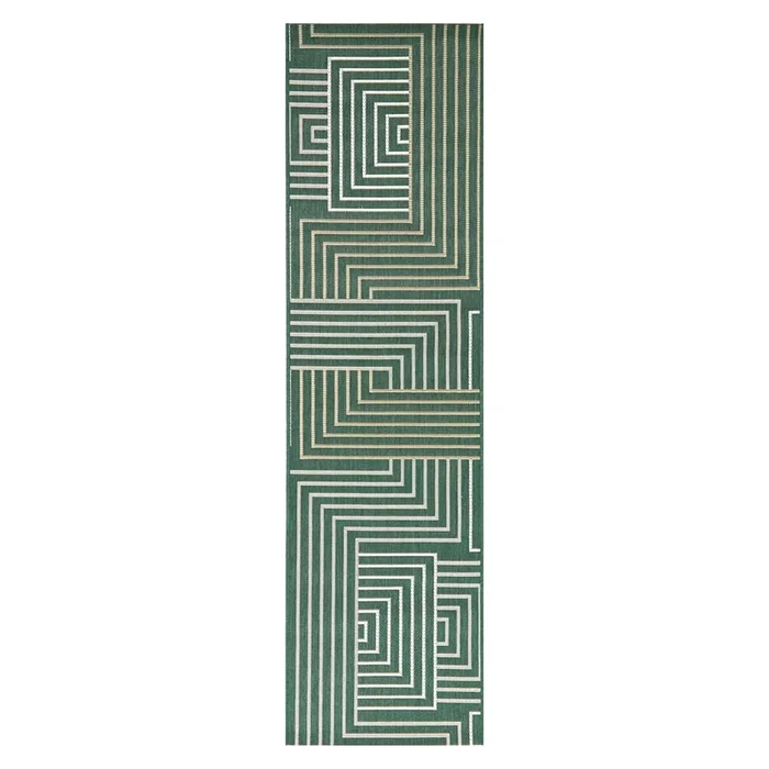 (E492) Found & Fable Palma Green Lines Outdoor Runner, 2×7