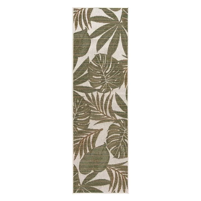 (E513) Found & Fable Santorini Cala Green Leaves Outdoor Runner, 2×7